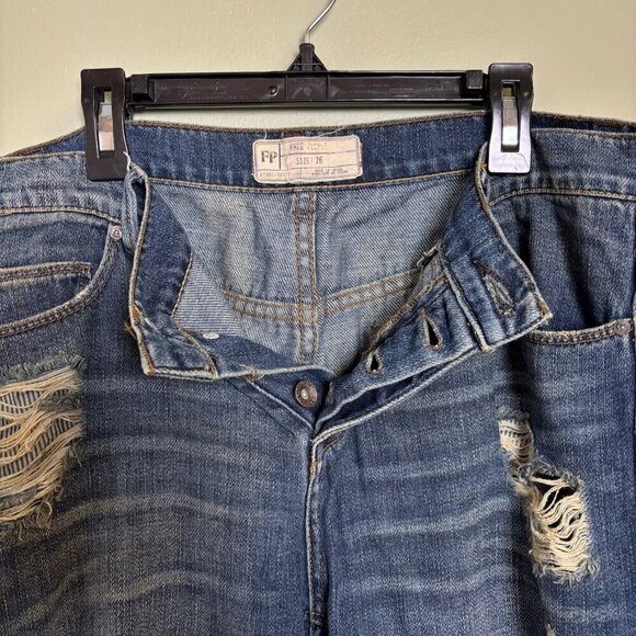 Free People FP Dark Blue Jeans Womens 26 Button Fly Distressed Grunge Boho - Picture 6 of 16